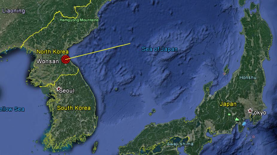 Fig. 1 The flight path of the successful June 22 Musudan test. (Source: Google Earth)